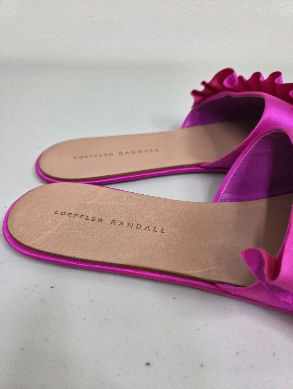 Loeffler Randall Rey Satin Ruffle Slides Fuchsia Hot Pink - Picture 3 of 13